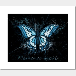 Blue morpho butterfly splatter art, memento mori Posters and Art